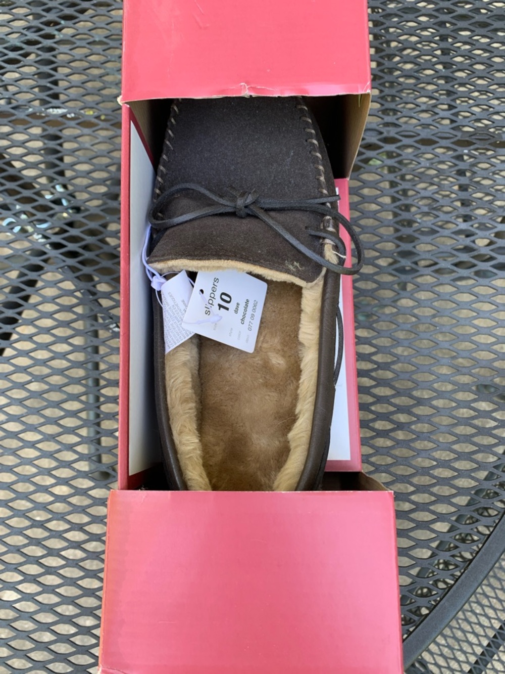 Merona Dark Brown Suede Moccasin Slipper with Faux Fur Lining